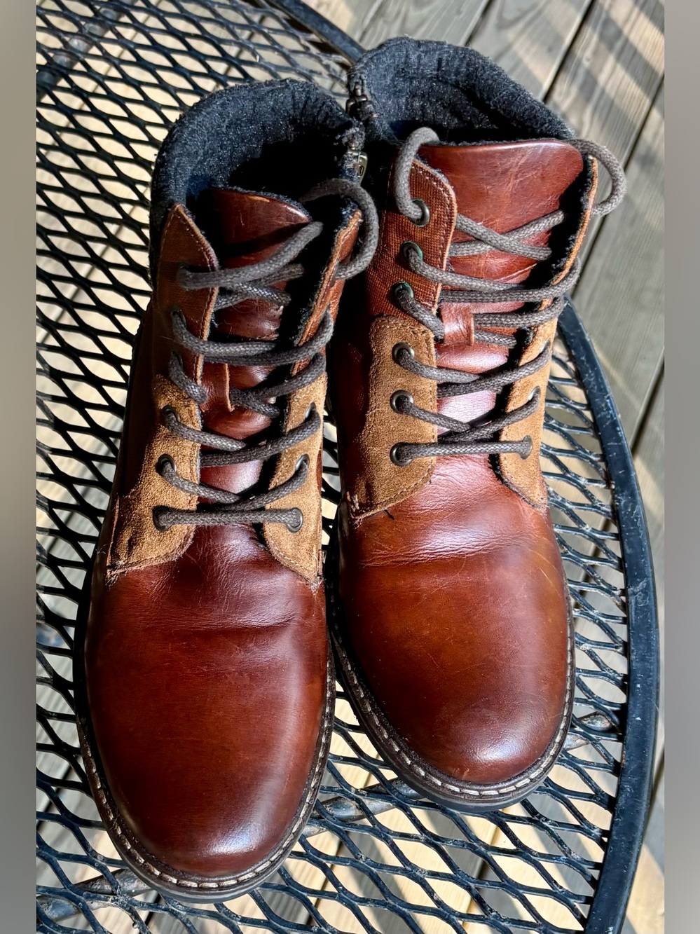 Crevo Darnell Chunky Leather Ankle Boots Zip-up  & Lace-up Men’s 10 in Chestnut